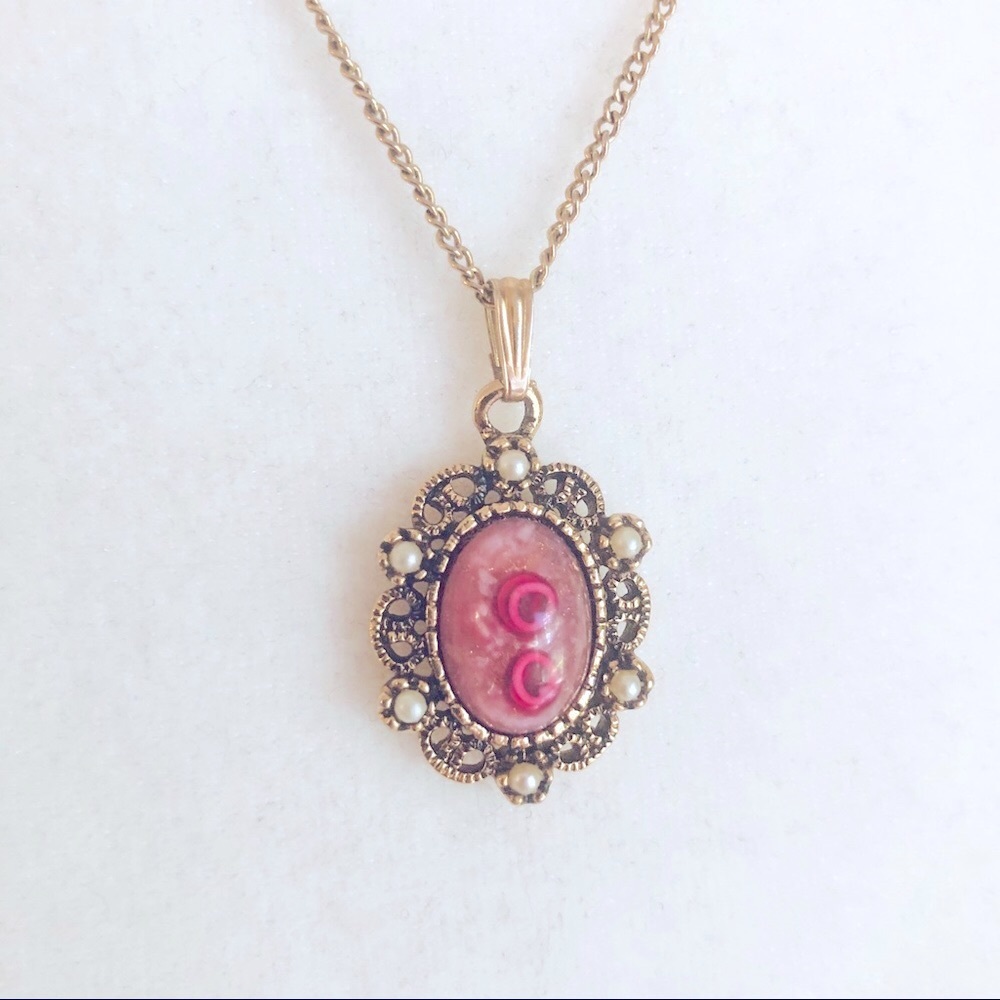 Vintage Sarah Coventry Pink Rose Art Glass Pendant